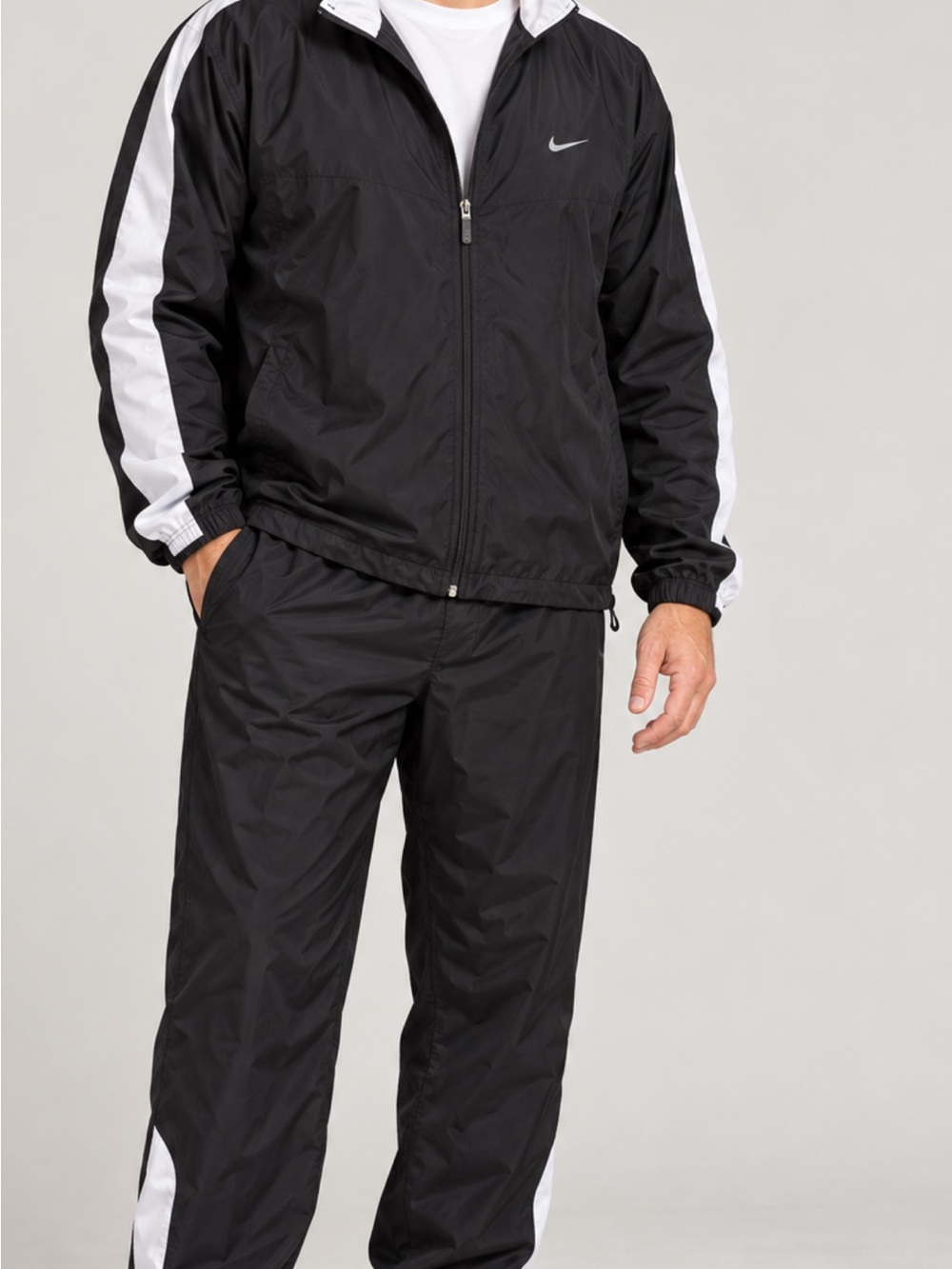 Nike Men’s XL Windbreaker Tracksuit Black White Gray Jacket & Pants Set New